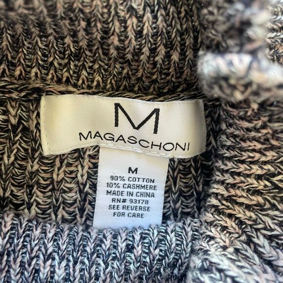 Magaschoni Marled Navy Cotton Cashmere Mock Neck Sweater Women’s Size Medium - Picture 2 of 5